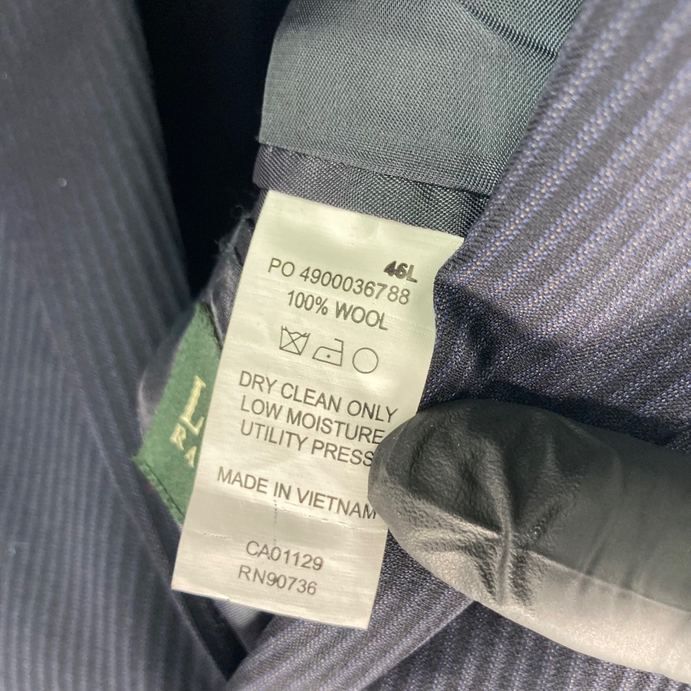 Lauren Ralph Lauren Mens 46L Navy Blue‎ Pinstripe 100% Wool Blazer Sport Coat - Picture 4 of 14